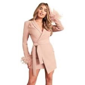 Lavish Alice Feather Cuff Faux Wrap Blazer Mini Dress12
